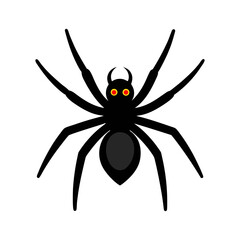 Black widow spider on a white background, isolated black spider illustration, dangerous and creepy black widow arachnid silhouette