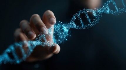 hand touching glowing dna strand