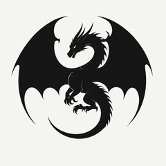 Naklejka premium Black silhouette of a dragon with outstretched wings