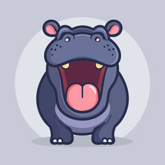 Fototapeta premium Cartoon hippo with open mouth (1)