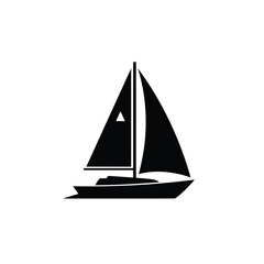 Black sailboat with white triangle emblem sailing water
