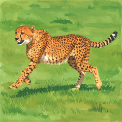 Cheetah running in grassy savanna