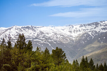 Hiking trail to Mulhacen peak in the spring in Sierra Nevada National Park, Spain