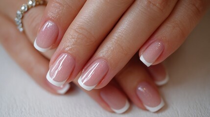 french manicure manicure master drawing white varnish on the nail tip with a thin brush close up no logos no brands ar 169