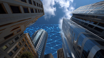 Urban Cityscape with AR Gridlines Enhancing Visual Balance