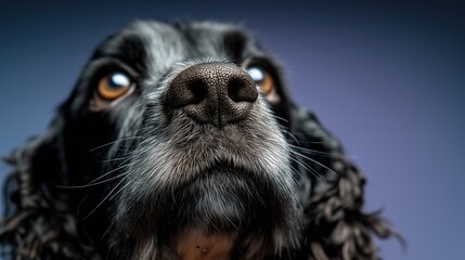 Fototapeta premium Portrait en gros plan d'un chien au museau noir et aux yeux ambres