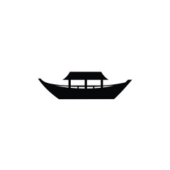 Black silhouette of a traditional Asian boat transport