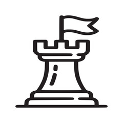 Iconic black outline of a rook chess piece with a flag on top against a plain light gray background