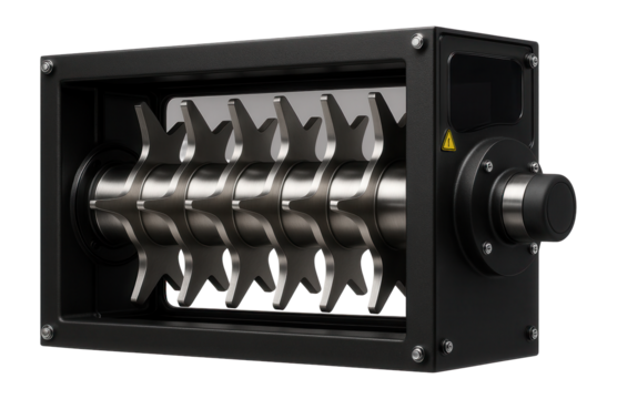 Star screen with rotating star-shaped elements for biomass processing in a renewable energy plant.