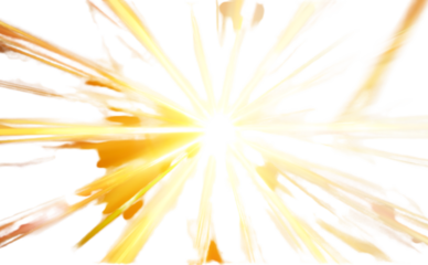 Abstract burst of bright golden and white light rays emanating from a central dark point against a black background creating a dynamic and energetic visual effect isolated on transparent background