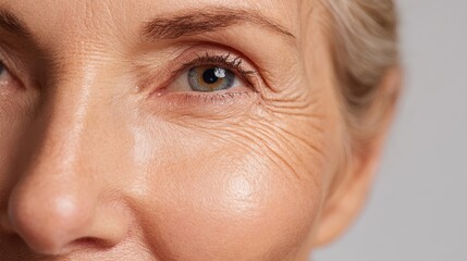 50s middle aged old woman looking at camera isolated on white background advertising dry skin care treatment anti age skincare beauty plastic surgery cosmetology procedures close up half face view no