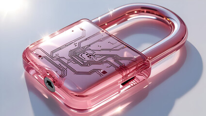 Pink glass padlock representing digital security and cyber protection concept