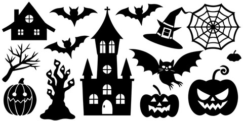 Obraz premium Black Halloween Silhouette Icons Set Design
