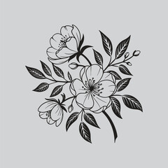 Detailed Petal Ranunculus Black Silhouette