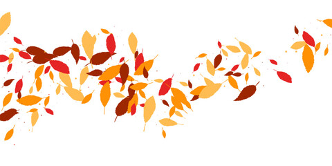 Leaves. Yellow, red, orange, brown colors. Scattered autumn leaves. Unusual abstract texture. Vector eps 10.