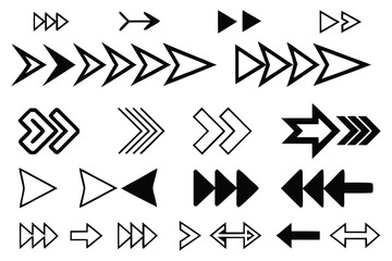 Black and White Arrow Icon Set – Vector Direction Symbols