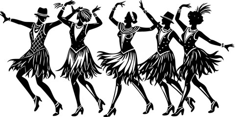 Black and White Flapper Dancers Silhouettes Vector Collection