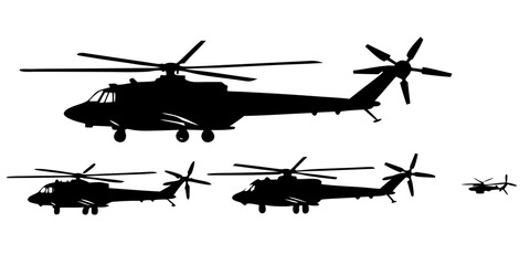 Black and White Helicopter Silhouettes Vector Collection
