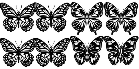 Fototapeta premium Black and White Butterfly Silhouettes Vector Set