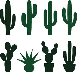 Desert Flora Collection Vector Illustration with Various Cactus Silhouettes