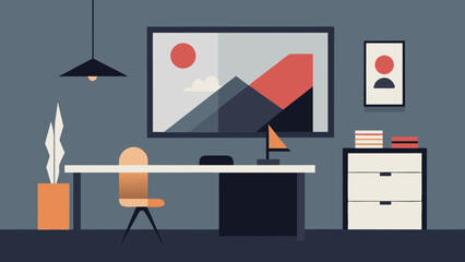 Minimalist luxury office with abstract art