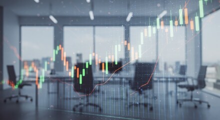 A dynamic financial chart overlays a sleek, modern corporate meeting room, symbolizing market analysis, strategic planning, and global business growth.