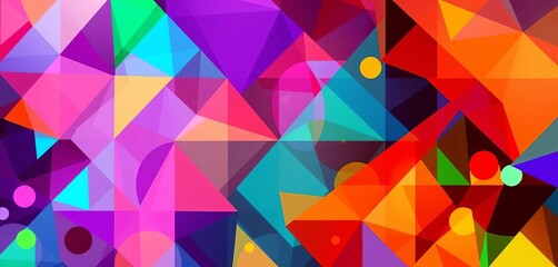 Fototapeta premium Vibrant overlapping triangles, squares, and circles in a dynamic composition, canvas, abstract background