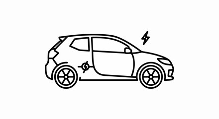 Naklejka premium Outlined Electric Car with Charging Port and Lightning Bolt Symbol