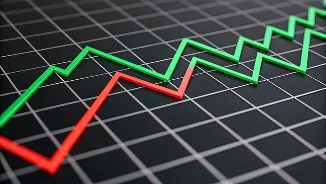 Financial Chart with Rising Green Line and Falling Red Line on Grid Background Business and Investment Concepts