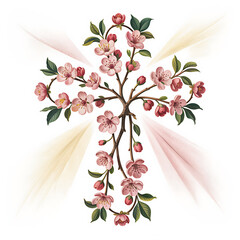 Vector illustration of a blooming pink cherry blossom branch with a delicate floral design for spring.