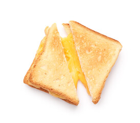 Tasty sandwiches with melted cheese isolated on white, top view