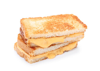 Tasty sandwiches with melted cheese isolated on white