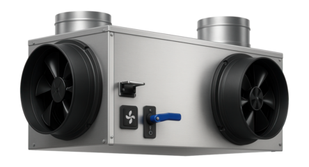 Industrial-grade ducted energy recovery ventilator with dual fans for a large commercial shopping center