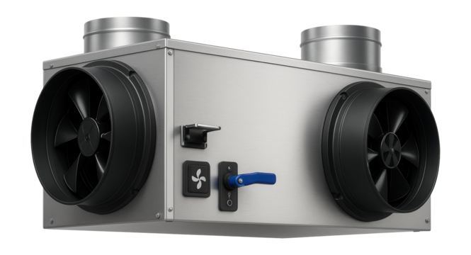 Industrial-grade ducted energy recovery ventilator with dual fans for a large commercial shopping center