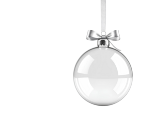 christmas ball bauble glossy transparent glass blank christmas silver hanging from to isolated on transparent background.