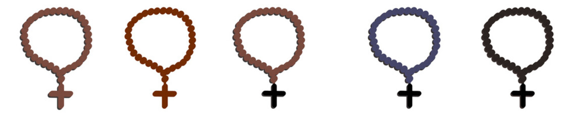 Colorful rosary beads with crosses in various shades and styles  on transparent background 