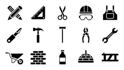 Obraz premium Construction tools safety equipment and building materials vector shape
