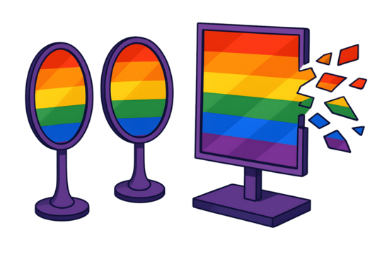 Rainbow mirrors breaking apart isolated on a transparent background pride LGBTQ