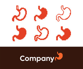 Fototapeta premium Pixel Stomach Icon Collection – Medical and Health Logo Set in Retro Pixel Art Style