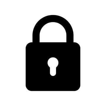 Closed padlock security icon in bold black silhouette