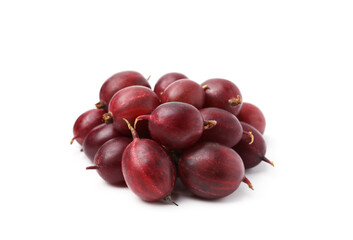 Pile of fresh ripe red gooseberries isolated on white