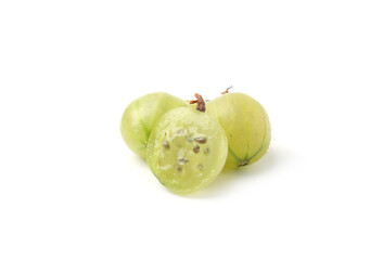Fresh ripe green gooseberries isolated on white