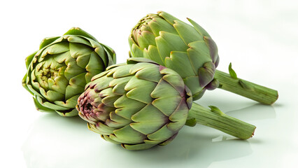 Obraz premium Fresh Green Artichokes on White Background – Organic Healthy Vegetable Close-Up