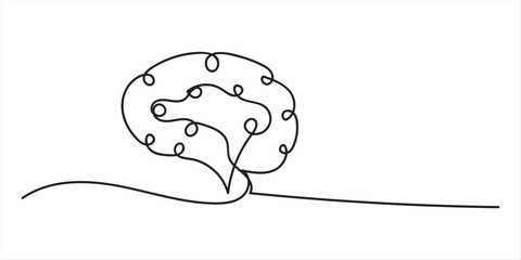 Continuous one line drawing of human brain. Hand drawn minimalism style. brain line art vector illustration, Human brain continuous one line drawing of art vector illustration and intelligence outline