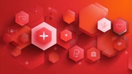 Obraz premium red hexagons healthcare digital concept