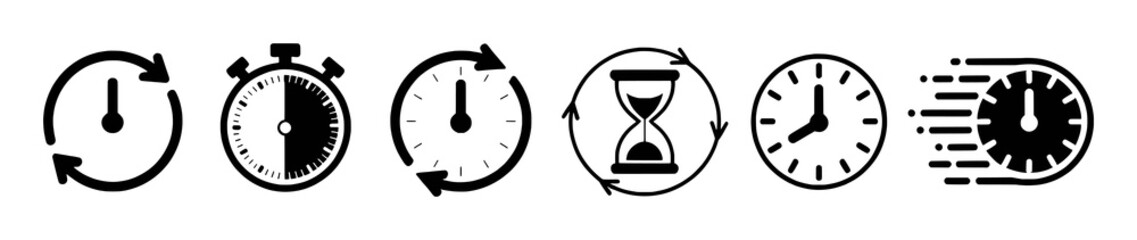 Time icons clock stopwatch hourglass cycle speed motion vector