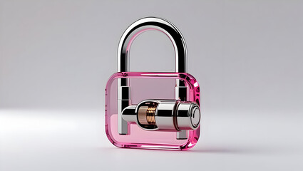 Pink Glass Padlock Digital Security Concept