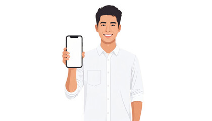 A man holding a blank smartphone screen