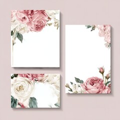 Elegant floral card mockup featuring pastel roses and white space