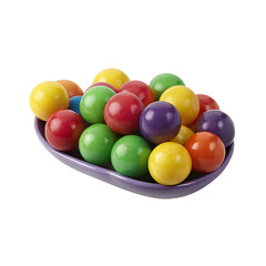 Assorted colorful gumballs in purple dish isolated on a transparent background